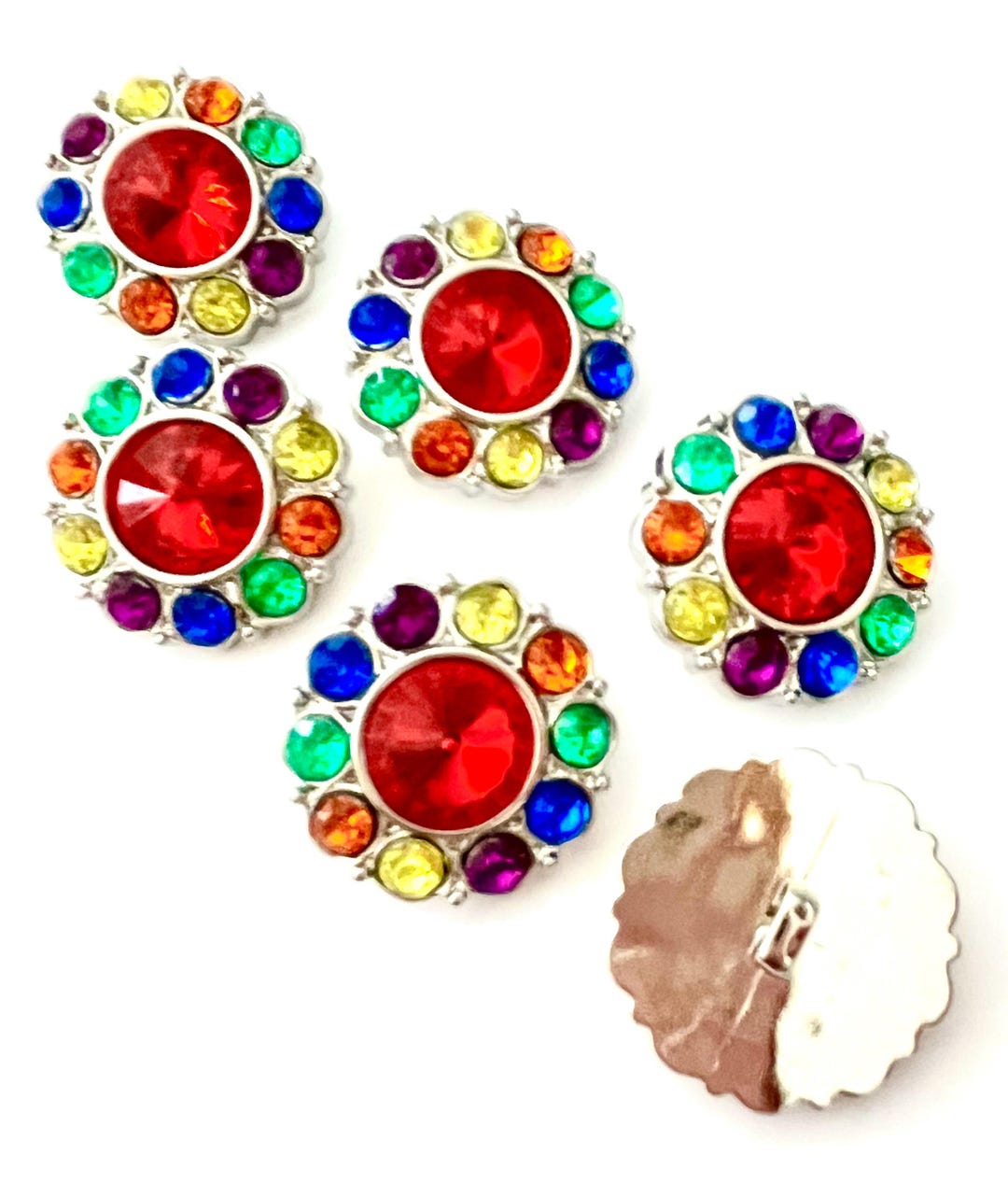 Red and Multi Color Rhinestone Buttons: Acrylic Silver-tone Shank (10 ...
