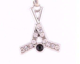 Rhinestone Hockey Sticks & Puck Charm: Ice Hockey Pendant (20x24mm)  2615