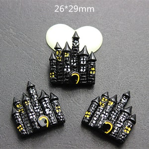 10 Pcs. Halloween Haunted House Resin Flat Backs, Spooky House Flat Back, Ghose Haunted House Cabochons, DIY Halloween Crafts D6
