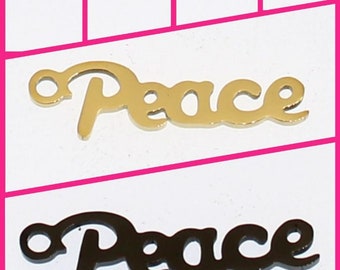 Breloque mot paix en acier inoxydable : petit pendentif inscription (6 x 20 mm)