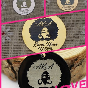 1 Pc or 5 Pcs AKA Know Your Worth Stainless Steel Charms, Pendants, Sorority Charms, Empowerment Charms, Laser Engraved Charms.