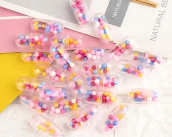 Fake Pills Cabochons, 10 Pcs. Doctor, Nurse, Pharmacist Pill Cabochons, Tiny Fake Happy Pills, Miniature Pill Capsules, Vitamin Pills 0014