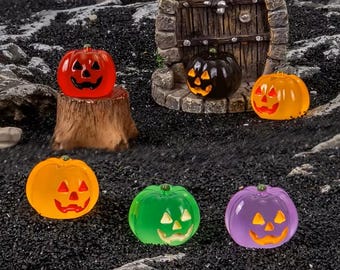 Cabujones luminosos de resina con forma de calabaza: decoración para casas de muñecas de Halloween, recuerdos para fiestas (5 unidades)