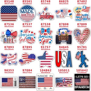 5 Pcs. Fourth Of July Planars | Go Brandon Resin Flat Backs | Patriotic Resins | American Flag Planars |  Independence Day Flatbacks | 212