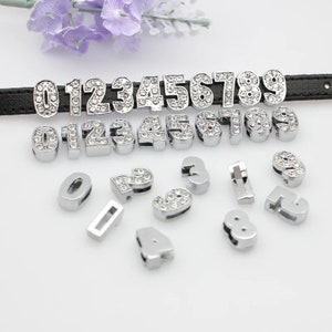 Full Rhinestone Slide Charms, 10MM Silver Tone Alloy, Numerals 0-9 DIY Charms, Fit 10MM Wide Pet Collar, Wristband Key Chains, 000