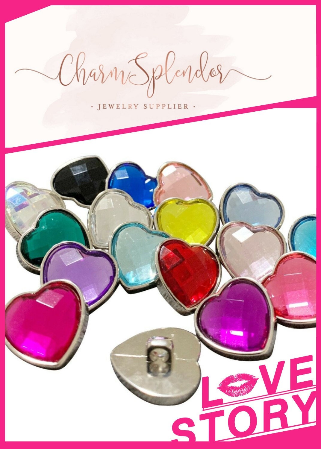 5 Rhinestone Heart Buttons: 19MM Acrylic Shank Buttons - Etsy