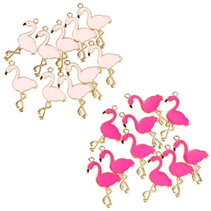 4 Pcs. Pink Flamingo Charms, Enamel Flamingo Charms, Flamingo Pendants, Florida Bird Charms Zinc Alloy, Gold Metal, B1957-B1958