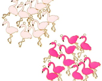 Dijes de flamencos esmaltados: colgantes rosas y rosa intenso (4 piezas) 1957-1958