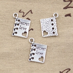 10 peças ou 20 peças, pingente de pingente de página de nota de amor secreto, palavra, dia dos namorados, carta de amor, coração, cupido, admirador, com todo o meu amor, diário