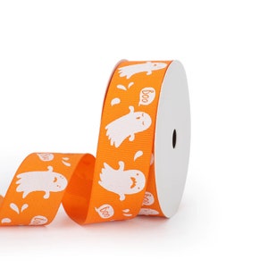 1&quot; Halloween Spooky Ghost Grosgrain Ribbon, Halloween Print Ribbon, Boo Ribbon, Spooky Ghost Ribbon, CharmSplendor #374