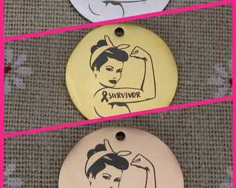 Stainless Steel Survivor Charm: Breast Cancer Awareness Pendant (25mm)