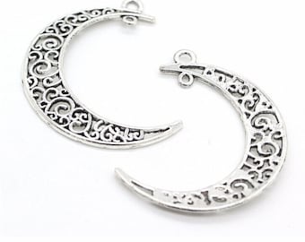 Antik Silber Halbmond Verbinder Charms: Filigrane Anhänger (30 x 41 mm)