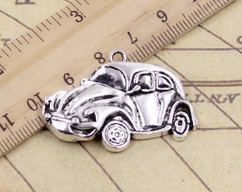Antique Silver Car Charms: Classic Bug Pendants (40x27mm)