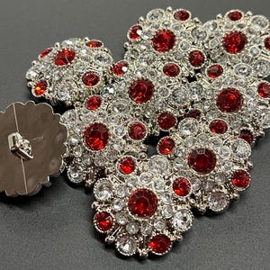 Bottoni strass, rosso intenso e strass trasparenti, 10 pezzi, 28 mm, 5051