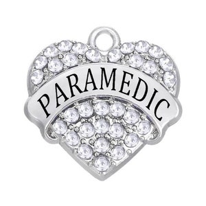 1pc. Paramedic Charms, Rhinestone Paramedic Heart Charms, Nurse, EMT, Medical, Ambulance, Medical Technician Charms B1889