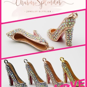 1pc. Rhinestone Charms, AB Iridescent Rhinestone, Red Bottom Stiletto, High Heel Shoe Charm, Pendants B013-B016