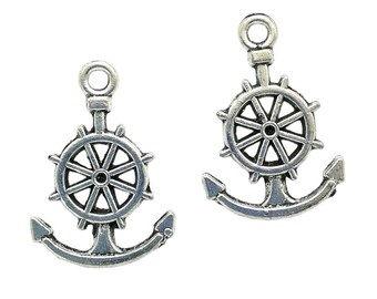 Antique Silver Anchor & Helm Charms: Nautical Pendants (10 Pcs or 20 Pcs)