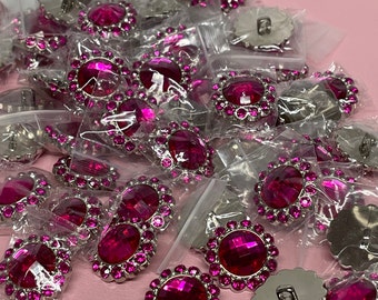 Fuchsia Rosa Strassknöpfe: Hochzeitsstrauß, 26 mm (10 Stück)