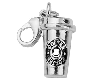 Pendentif de tasse à café en argent antique : tasse de voyage en alliage de zinc avec fermoir