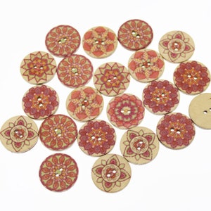 20 unidades. Botões de madeira mistos Bohemain Boho, botões coloridos de madeira, botões de dois furos, reserva de sucata, fabricação de cartões, botões de artesanato DIY B3022