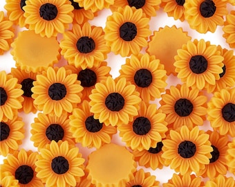 10 Sunflower Resin Flatbacks: Yellow Flower Cabochons (27mm)  D28