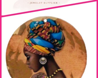 5 Pcs Acrylic African Woman Logo Charms: Empowerment Jewelry, 50MM