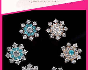 5 Rhinestone Snowflake Buttons: Silver Winter Embellishments (24mm)