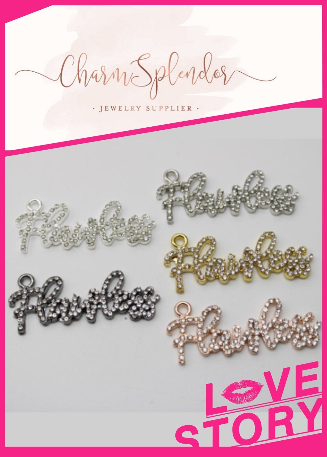 Rhinestone 'flawless' Word Charm: Silver Alloy Pendant (50mm X 22mm) - Etsy