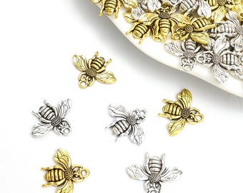 Bumble Bee Charms: Antique Gold & Silver Jewelry Findings, 5pcs