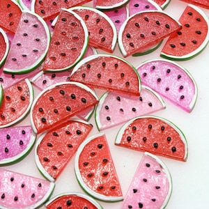 10 Pcs. Big Glitter Watermelon Slice Flatback Figurines | Fruit Cabochon | Scrapbook DIY Hair Bow Hairpin Embellishment Accessory Crafts 178