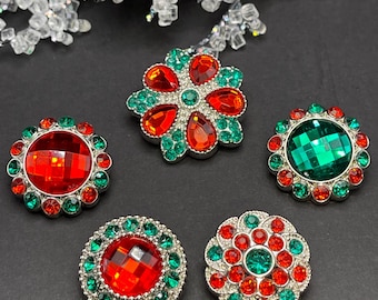 Christmas Rhinestone Pearl Shank Buttons: Red and Green Acrylic Sewing Embellishments