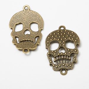 5 Pcs. Skull Connector Charms, Pendants, Halloween Skeleton Charms, Punk Charms, Zinc Alloy, Antique Bronze Metal, B2988