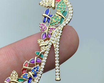 CZ High Heel Shoe Charm: Gold Plated Enamel Pendant (1 Pc)  2609
