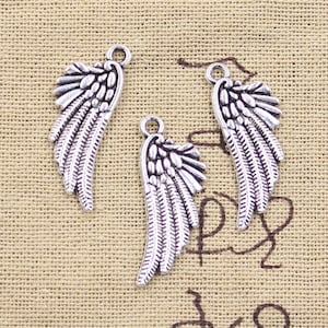 10 Pcs. Angel Wings Charms, Pendants, Celestial Being Charms, Memorial Charms, Curved Wings, Alloy Antique Silver Metal, 3132