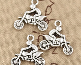 Silver Motorcycle Charm Pendants: Antique Biker Charms, Zinc Alloy (5 Pc.)