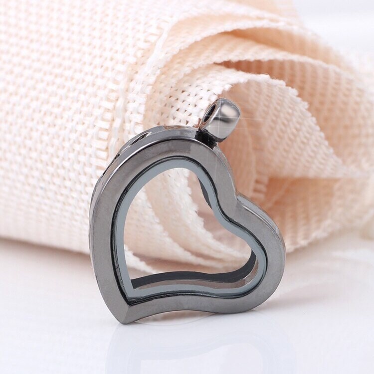 Heart Floating Memory Locket: Magnetic Glass Pendant, Rhinestone Back ...