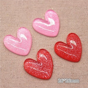 10 Pcs.  Kawaii Resin Glitter Red/Pink Heart Flatback | Valentine&#39;s Day Hearts Cabochon | Craft DIY Accessories 26*26mm 198