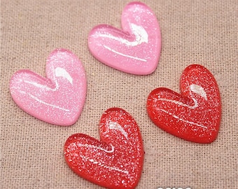 10 Glitter Resin Heart Cabochons: Red & Pink Valentine's DIY Crafts  198
