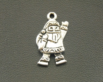 6 Pcs Antique Silver Santa Claus Charms: Holiday Pendants (13x23mm)