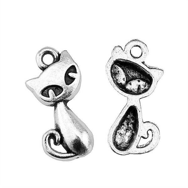 4, 20, or 50 BULK Silver Kitty Cat Charms, Pendant, Pet Charm, Purr Purr Kitty, Cats Meow, Feline, Pussycat, Tomcat, Alley Cat, Fur Baby