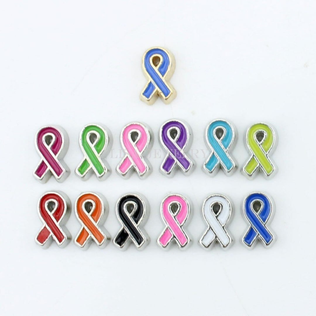Enamel Cancer Ribbon Charm: Floating Locket Charm (5x8mm) - Etsy
