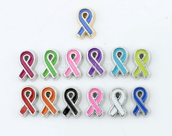 Enamel Cancer Ribbon Charm: Floating Locket Charm (5x8mm)