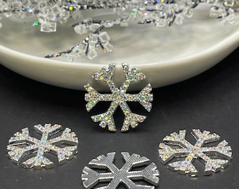 Christmas Rhinestone Snowflake Cabochons: Iridescent AB Flatbacks, 28mm (2pc)