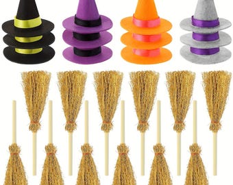 Mini sombrero de bruja y escoba: decoración de Halloween, recuerdos para fiestas (1 unidad). Elige el que prefieras al finalizar la compra.