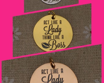 Lady Boss Stainless Steel Charm: Etched Word Pendant (25mm)