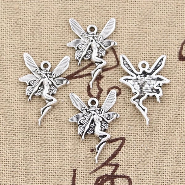 4, 20 or 50 BULK Silver Fairy Charms, Angel Charms, Pixie Charms, Silver Sprite Charm, 15x21mm | Ships Immediately from USA | 3449