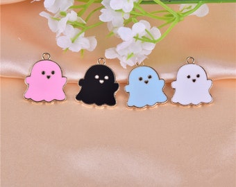 Pingentes de fantasma de esmalte: pingentes de Halloween, joias faça você mesmo (4 peças, 20 x 24 mm)