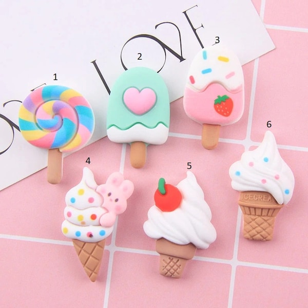 2/5/10 Pcs. Lollipop Ice Cream Resin Flatback Flat Back | Summer Flatback | Cabochon Decoden | Kawaii Flat Back | Hair Bow | DIY Card Making