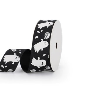 1&quot; Halloween Spooky Ghost Grosgrain Ribbon, Halloween Print Ribbon, Boo Ribbon, Spooky Ghost Ribbon, CharmSplendor #373