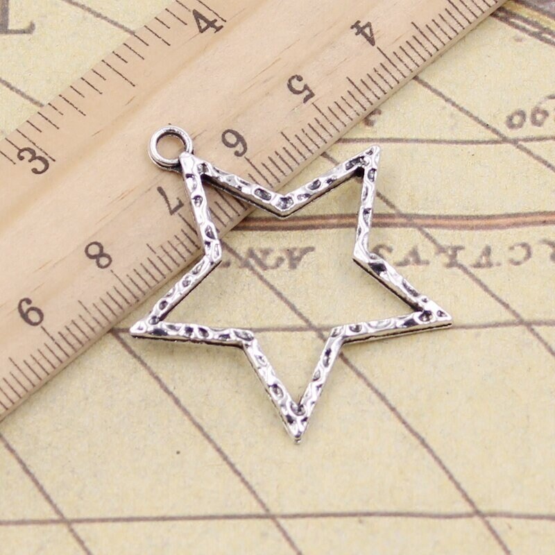 4 Pcs. Open Star Charms, Tibetan Antique Silver Hollow Star Charm, Pendants, 561